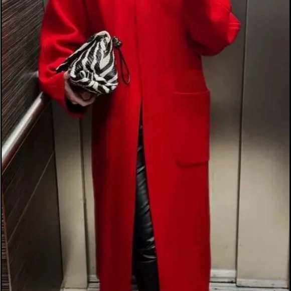 Zara Red Long Coat - Picture 7 of 14